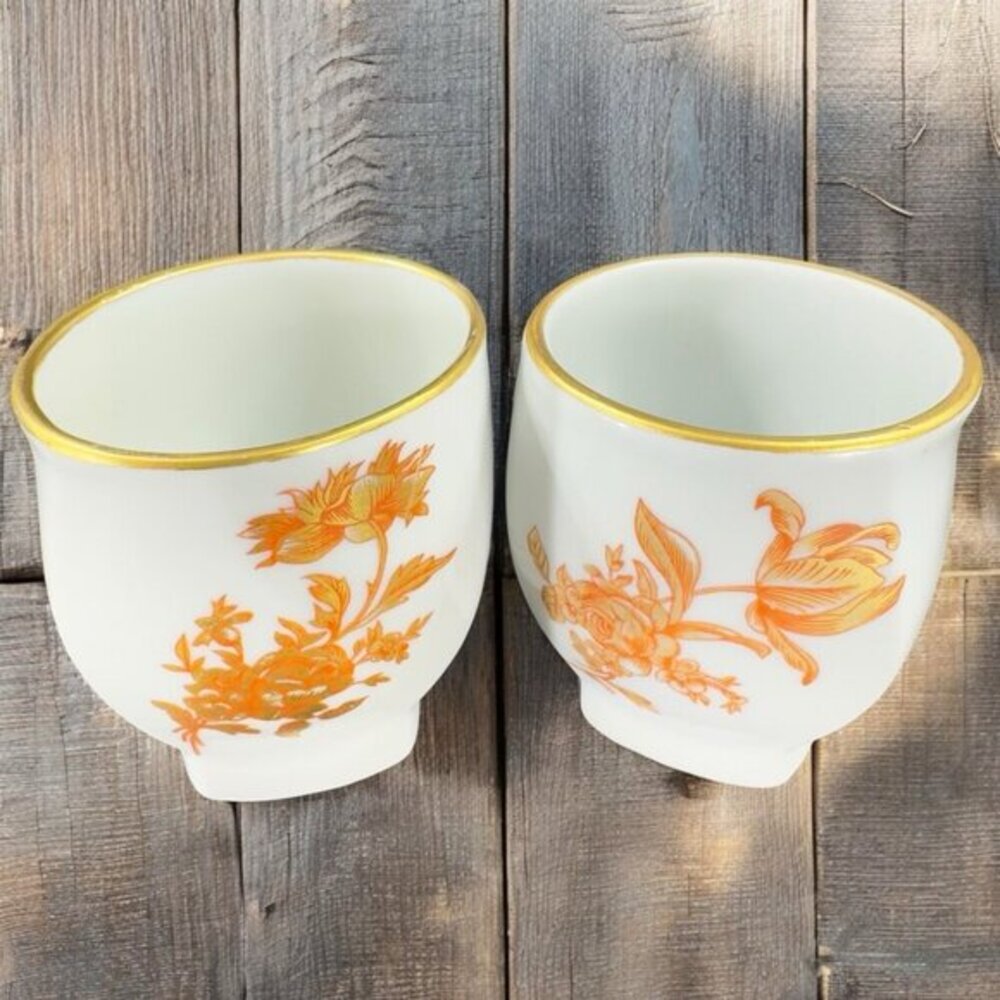Limoges France Fontainille Marraud Floral Gold Red Porcelain Cup Mug Vintage Set
